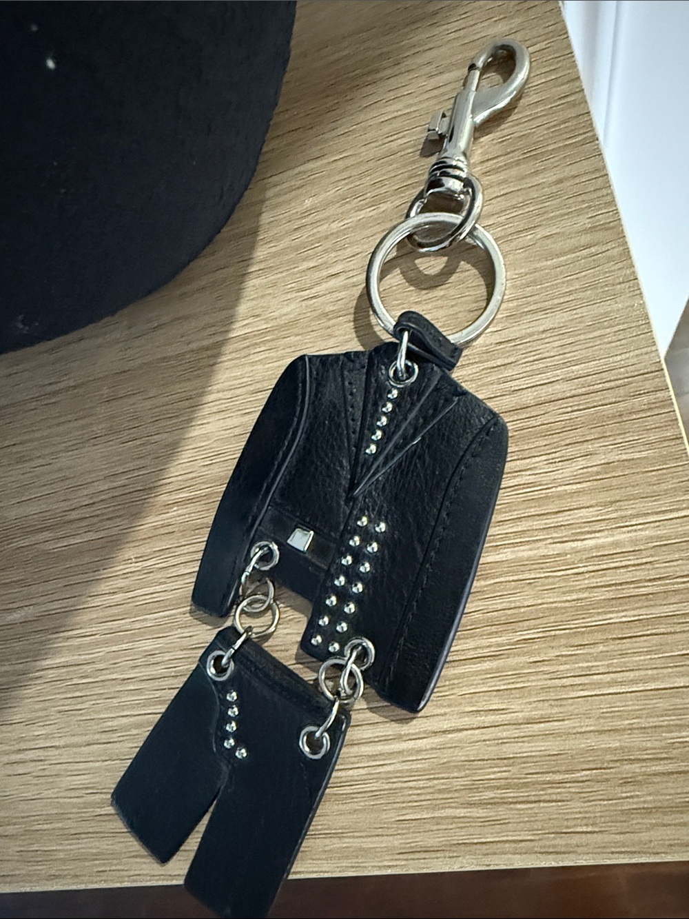 Versus By Versace Black Leather Jacket Key Charm with Silver Hardware